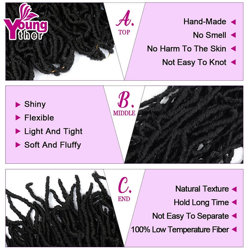 Youngther 18 inch New Faux Locs Crochet Hair Curly 6 Packs New Soft Locs Crochet Hair for Black Women Pre Looped Synthetic Goddess Locs Braiding Hair (18inch 6packs,1B#) - Image 3